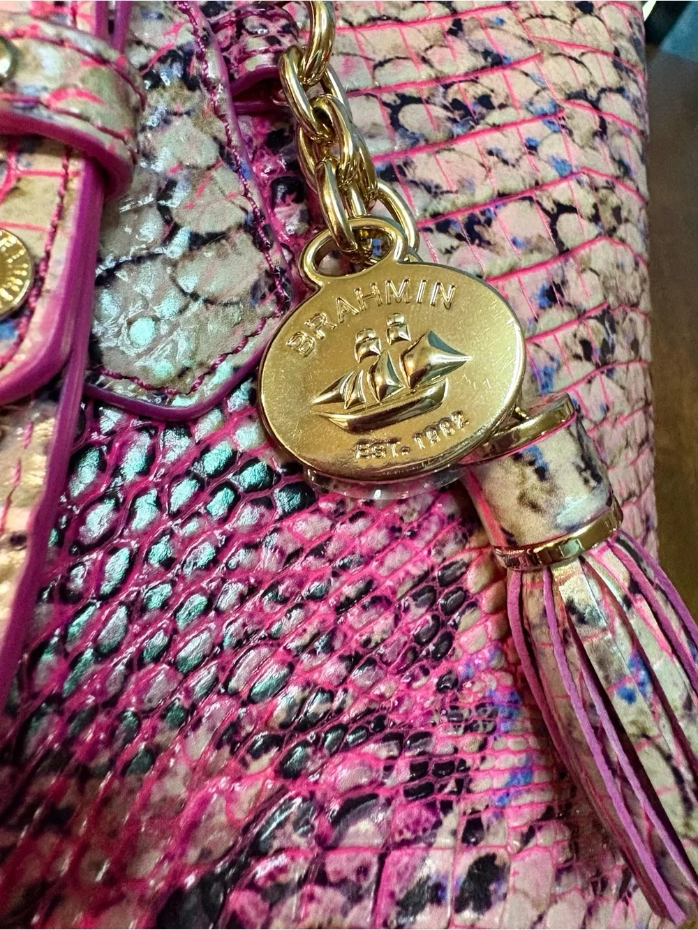 Brahmin EUC Md Asher - Pink Cobra Ombré - Front EYE - Neon Pink, Purple